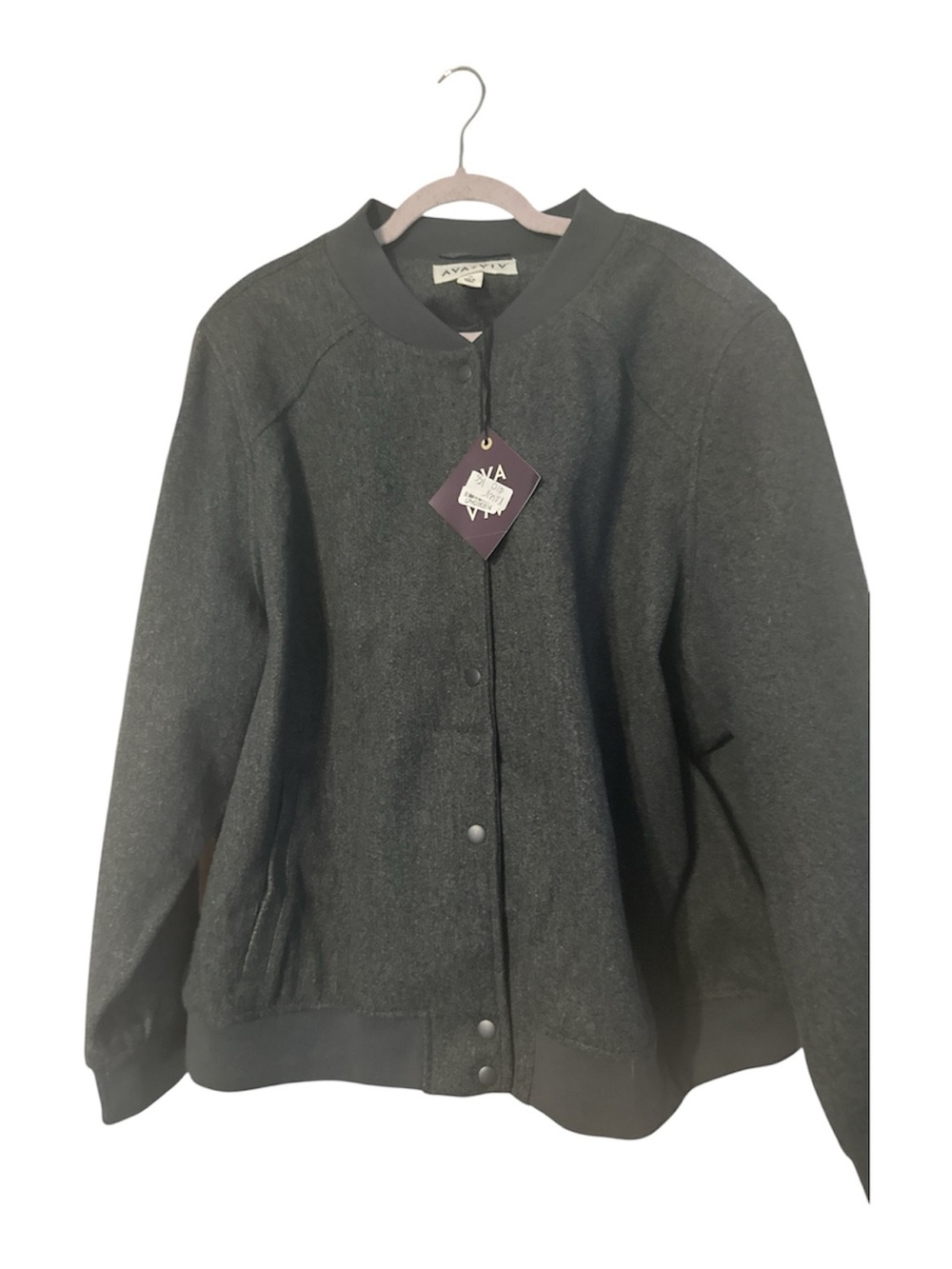 NWT Ava & Viv Charcoal gray Bomber Jacket button down pockets 3x lined thick